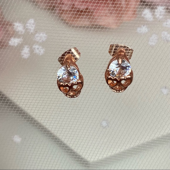 Rose Gold Crystal Skull Stud Earrings - Picture 11 of 16